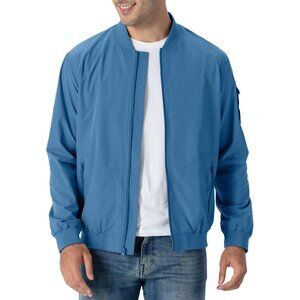 Men's 01 Denim Blue Bomber Jacket Causal Stylish Fashion Front Zippered Pockets